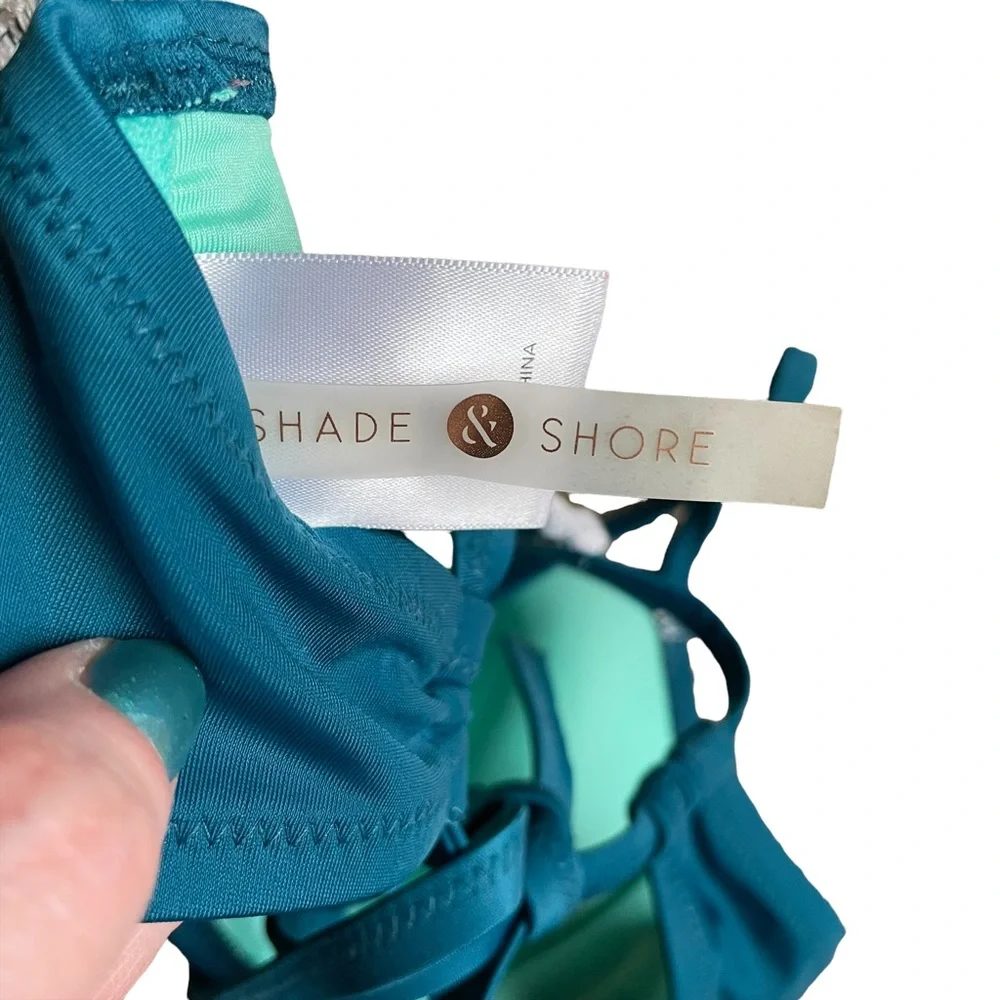 Shade & Shore Teal Crochet Racerback Bikini Set 34D Top with Matching Bottoms XL - Picture 4 of 6